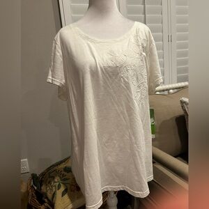 Pappagallo Cream Embroidered Cotton Top
